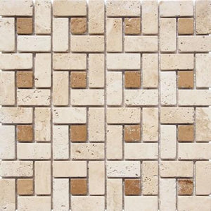 1" x 2" Noce/ Light Square Pattern Tumbled Travertine Mosaic Tile - MO1022