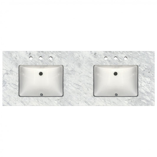 Encimera de tocador prefabricada de 61" de ancho con doble lavabo x 22" de profundidad Bianca Carrera 2 cm 4670