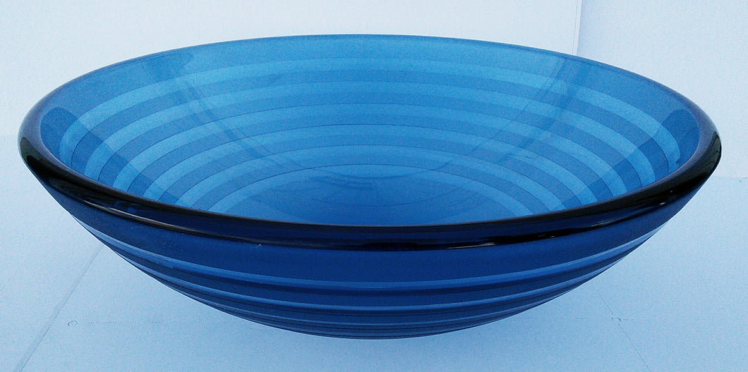 Round Striped Tempered Glass Vessel Sink (Blue)