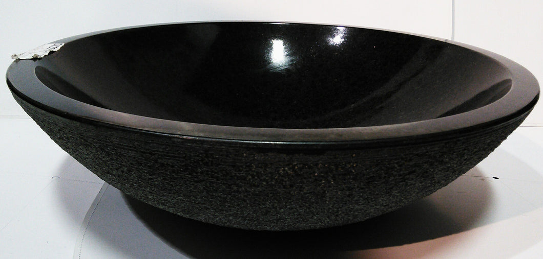 Midnight Black Granite Vessel Sink with Natural Outside Surface