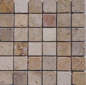 2" x 2" Mix Tumbled Travertine Mosaic Tile - MO1017