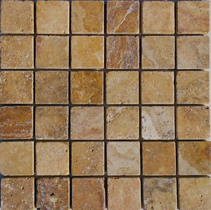2" x 2" Gold Tumbled Mosaic Travertine Tile - MO1028