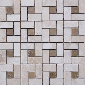 12" x 12" Spiral Dots Noce Honed/ Filled Tumbled Mosaic Travertine Tile - MO1046