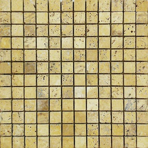 1" x 1" Gold Tumbled Mosaic Travertine Tile - MO1050