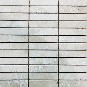 1" x 4" Tumbled Light Travertine Mosaic Tile - MO1081