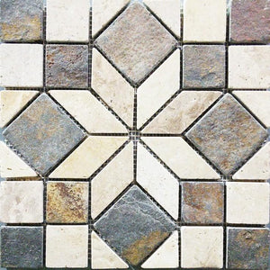 12" x 12" Diamond Angle Slate Travertine Mosaic Tile - MO196