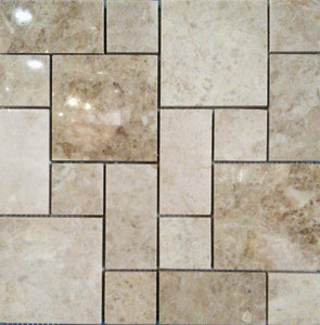 12" x 12" French Pattern Cappuccino Marble Mosaic Tile - MO199